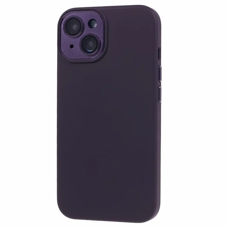 Pour iPhone 15 Plus Liquid Silicone+PC Shockproof Cover Metal+Tempered Glass Lens Protection Phone Case - Violet Foncé
