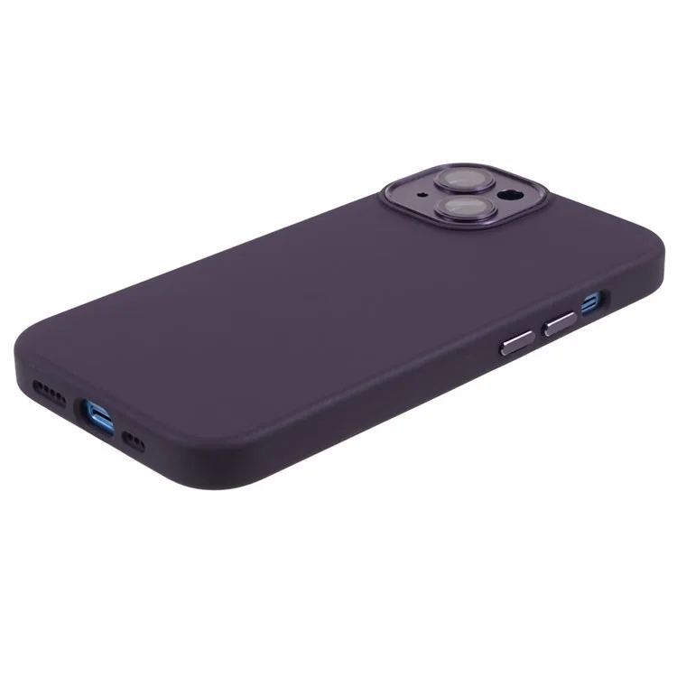 Pour iPhone 15 Plus Liquid Silicone+PC Shockproof Cover Metal+Tempered Glass Lens Protection Phone Case - Violet Foncé