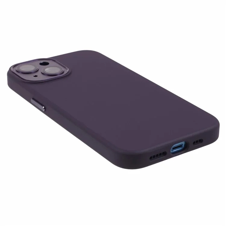Pour iPhone 15 Plus Liquid Silicone+PC Shockproof Cover Metal+Tempered Glass Lens Protection Phone Case - Violet Foncé