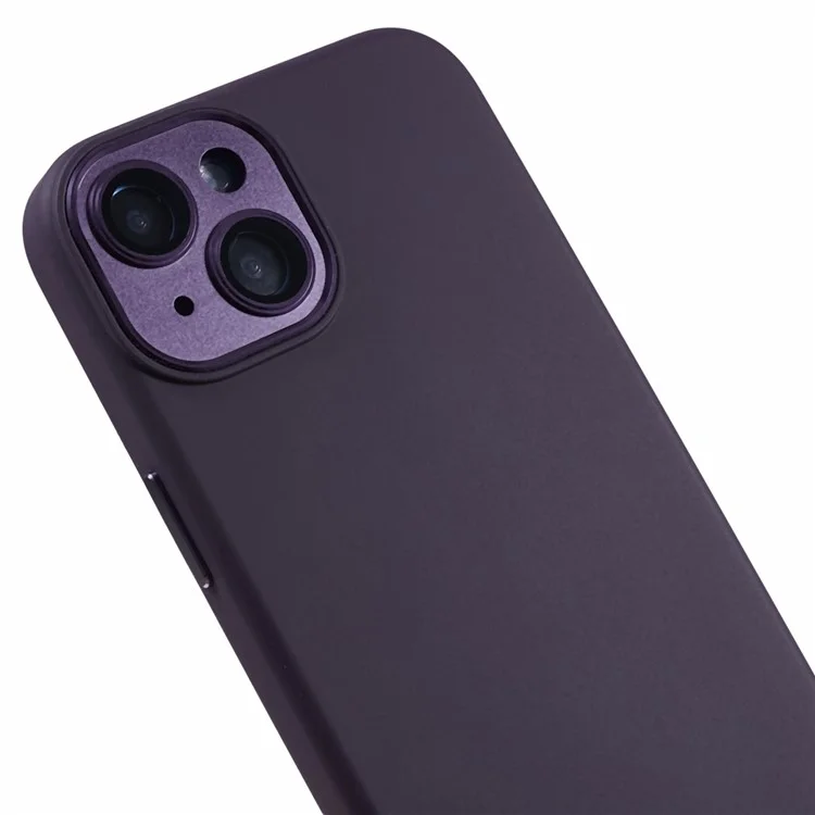 Pour iPhone 15 Plus Liquid Silicone+PC Shockproof Cover Metal+Tempered Glass Lens Protection Phone Case - Violet Foncé