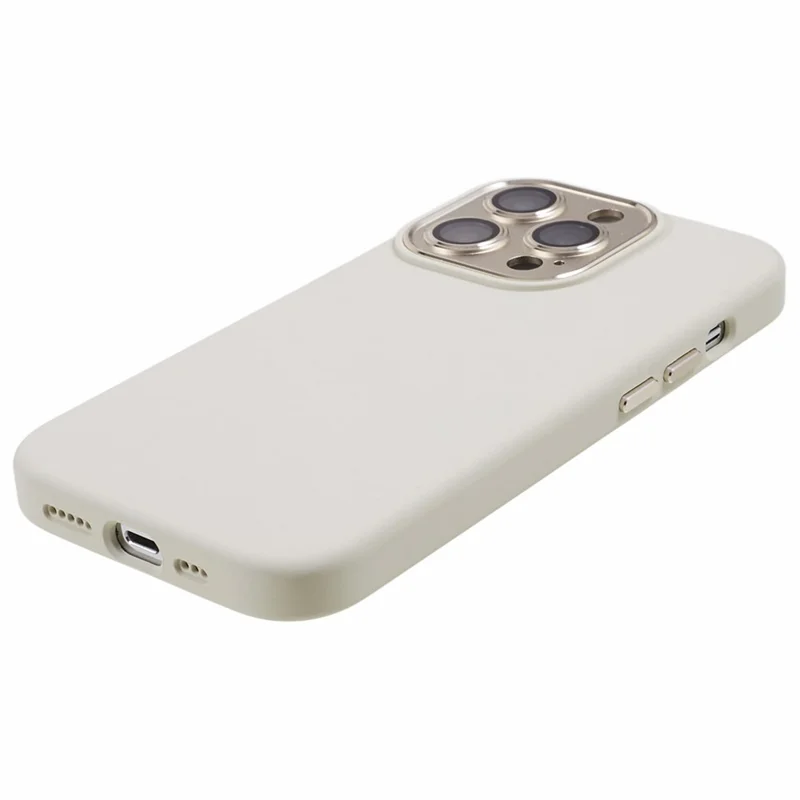 For iPhone 15 Pro Max Metal+Tempered Glass Lens Guard Phone Case Liquid Silicone+PC Protective Cover - Antique White