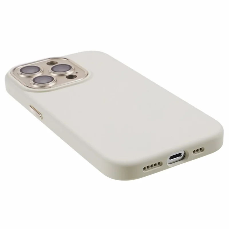 For iPhone 15 Pro Max Metal+Tempered Glass Lens Guard Phone Case Liquid Silicone+PC Protective Cover - Antique White