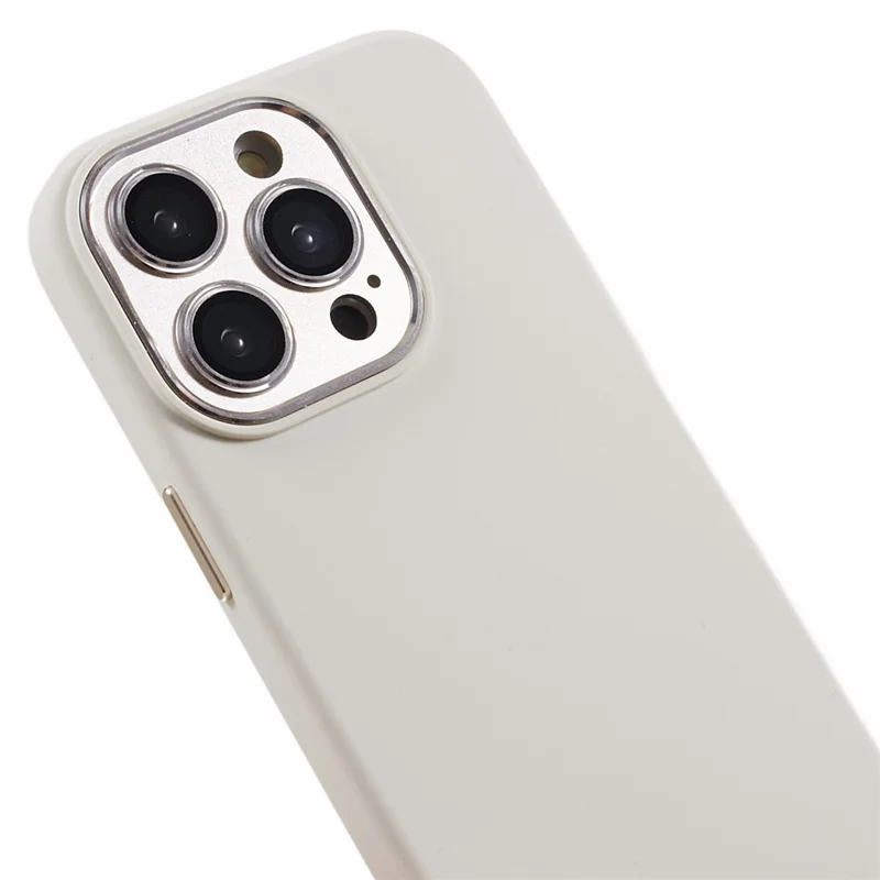 For iPhone 15 Pro Max Metal+Tempered Glass Lens Guard Phone Case Liquid Silicone+PC Protective Cover - Antique White