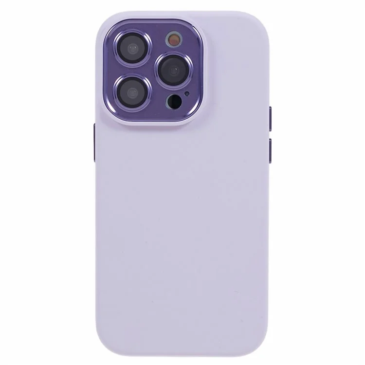 Per iPhone 15 Pro Liquid Silicone+PC Back Case Alluminio Lega+Protezione Lente in Vetro Temperato Custodia per Telefono - Morandi Viola