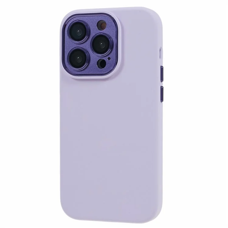 Per iPhone 15 Pro Liquid Silicone+PC Back Case Alluminio Lega+Protezione Lente in Vetro Temperato Custodia per Telefono - Morandi Viola
