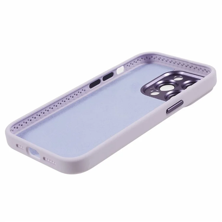 Per iPhone 15 Pro Liquid Silicone+PC Back Case Alluminio Lega+Protezione Lente in Vetro Temperato Custodia per Telefono - Morandi Viola