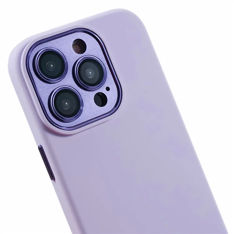 Per iPhone 15 Pro Liquid Silicone+PC Back Case Alluminio Lega+Protezione Lente in Vetro Temperato Custodia per Telefono - Morandi Viola
