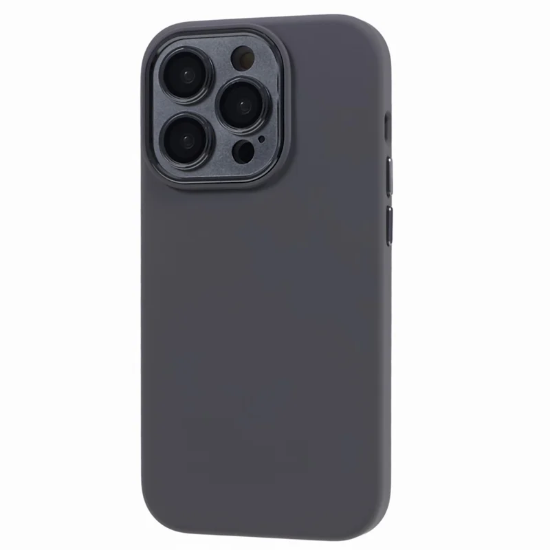 For iPhone 15 Pro Liquid Silicone+PC Back Case Aluminum Alloy+Tempered Glass Lens Protection Phone Cover - Grey