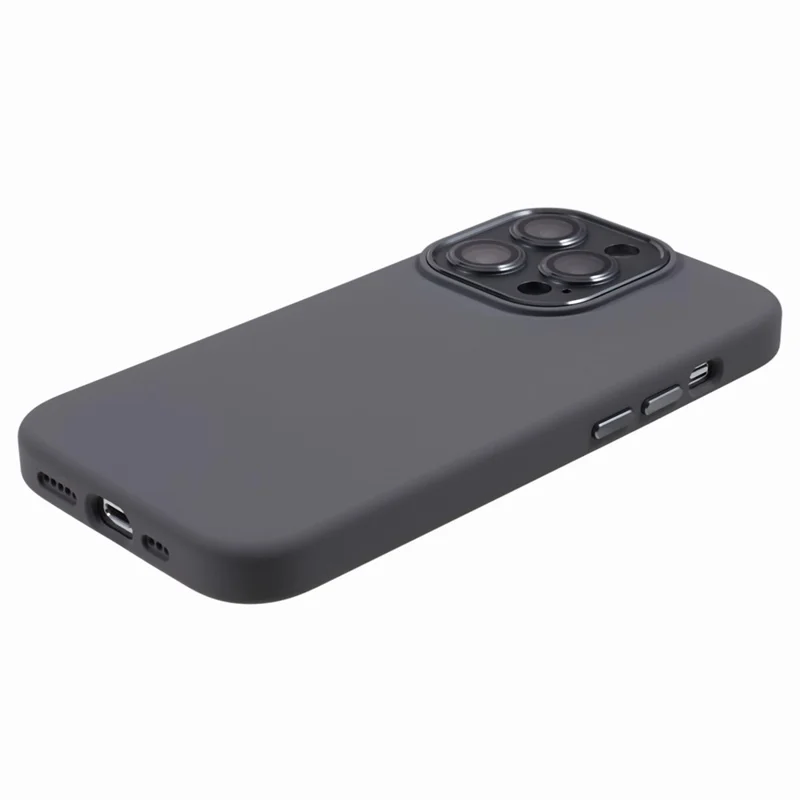 For iPhone 15 Pro Liquid Silicone+PC Back Case Aluminum Alloy+Tempered Glass Lens Protection Phone Cover - Grey