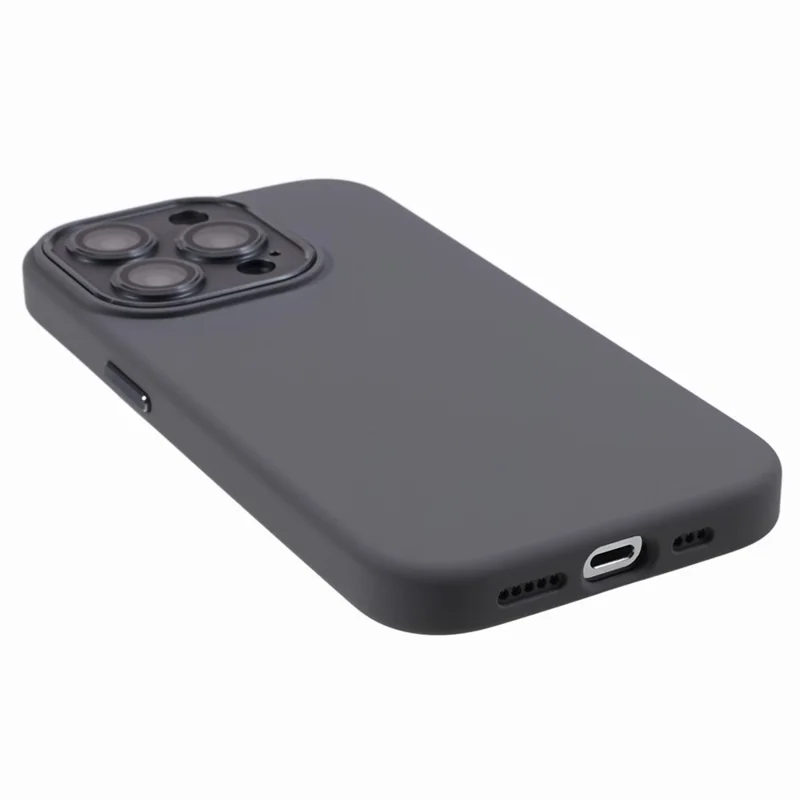 For iPhone 15 Pro Liquid Silicone+PC Back Case Aluminum Alloy+Tempered Glass Lens Protection Phone Cover - Grey