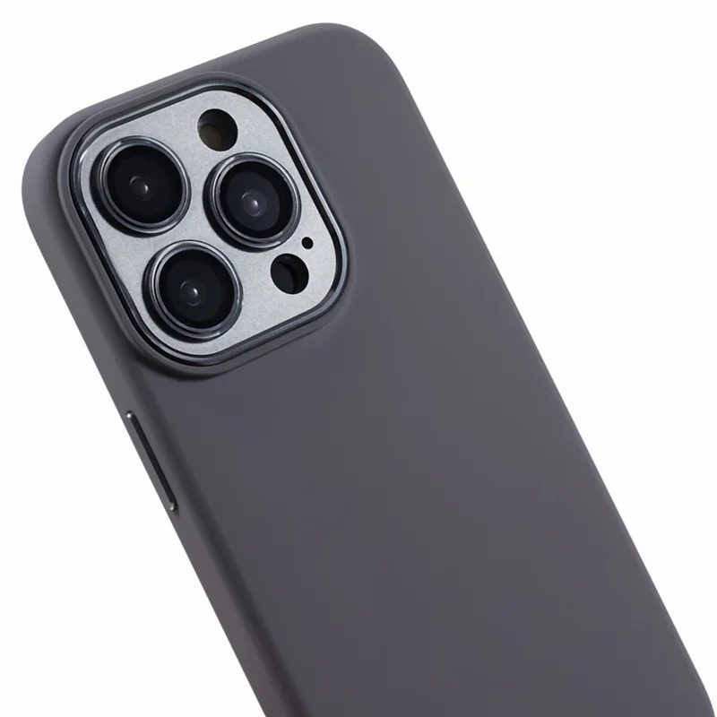 For iPhone 15 Pro Liquid Silicone+PC Back Case Aluminum Alloy+Tempered Glass Lens Protection Phone Cover - Grey