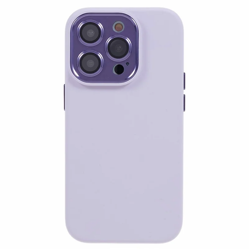 Для iPhone 14 Pro Max Metal+Tempered Glass Lens Protector Phone Case Liquid Silicone+PC Anti-fall Cover - Morandi Purple