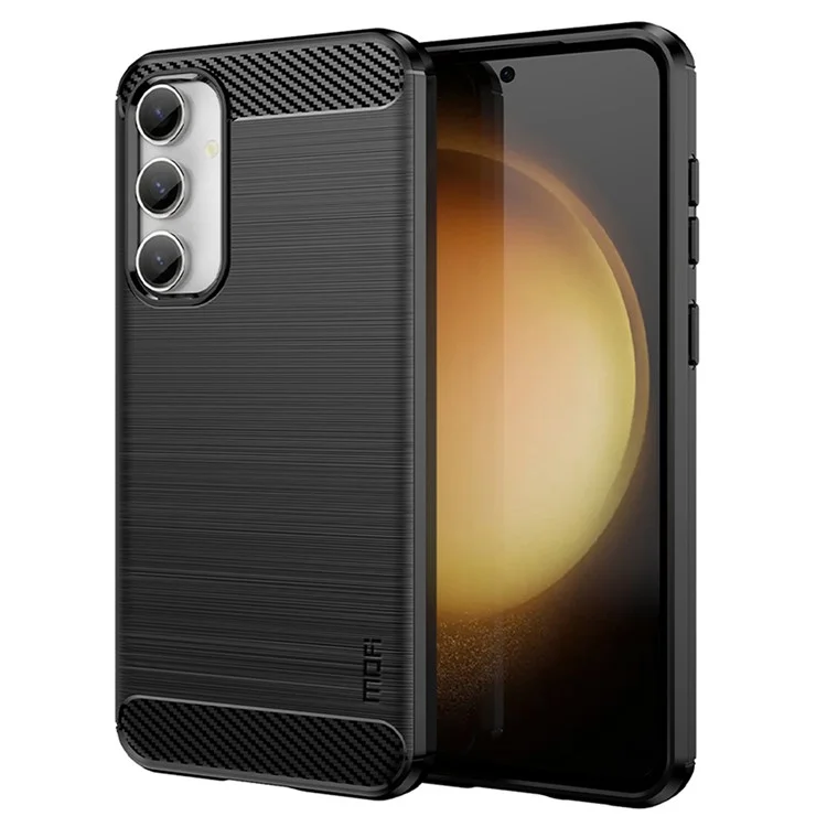 MOFI JK TPU Series-1 para Samsung Galaxy S23 FE Brushed Carbon Fiber Texture Phone Case Soft TPU Phone Shell Cover - Negro