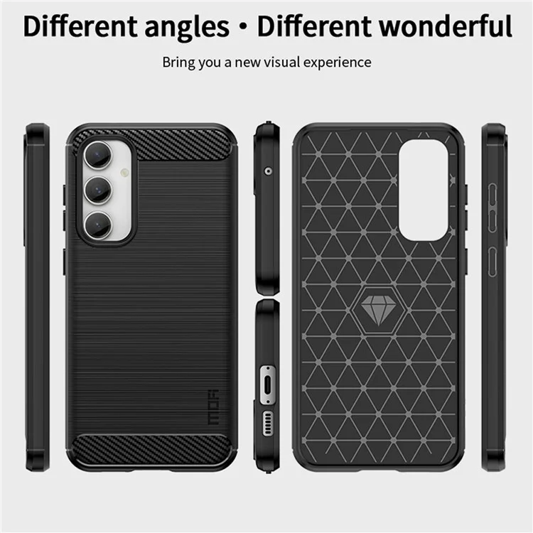 MOFI JK TPU Series-1 para Samsung Galaxy S23 FE Brushed Carbon Fiber Texture Phone Case Soft TPU Phone Shell Cover - Negro