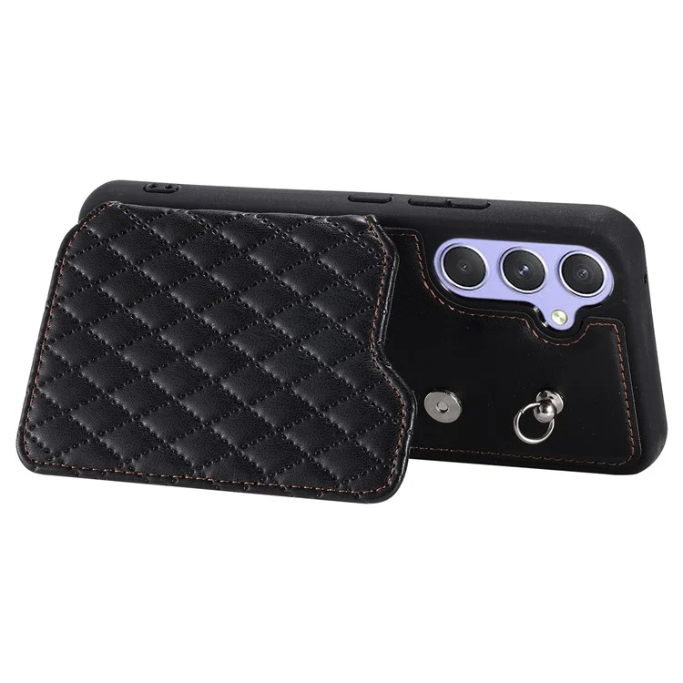 Style 008 For Samsung Galaxy A14 5G / A14 4G PU Leather+TPU Phone Cover Kickstand RFID Blocking Phone Case with 2 Straps - Black
