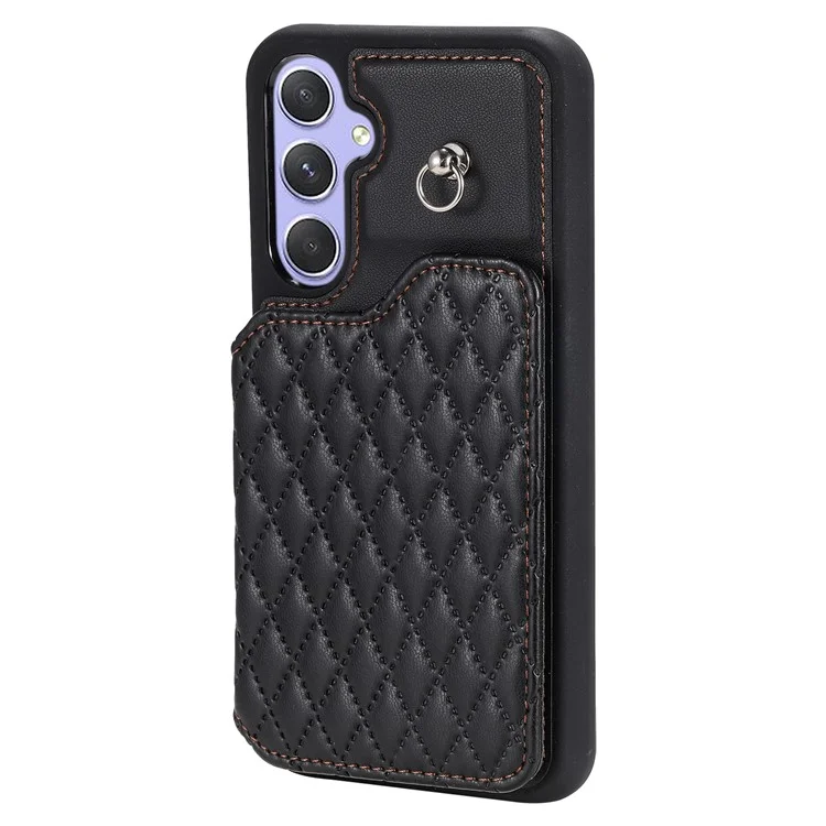 Style 008 For Samsung Galaxy A14 5G / A14 4G PU Leather+TPU Phone Cover Kickstand RFID Blocking Phone Case with 2 Straps - Black