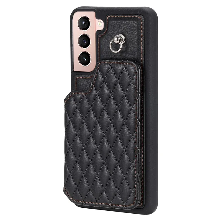 Стиль 008 для Samsung Galaxy S22+ 5G Anti-Scratch Phone Case Kickstand RFID Blocking PU Leather+TPU Cover with 2 Straps - Черный