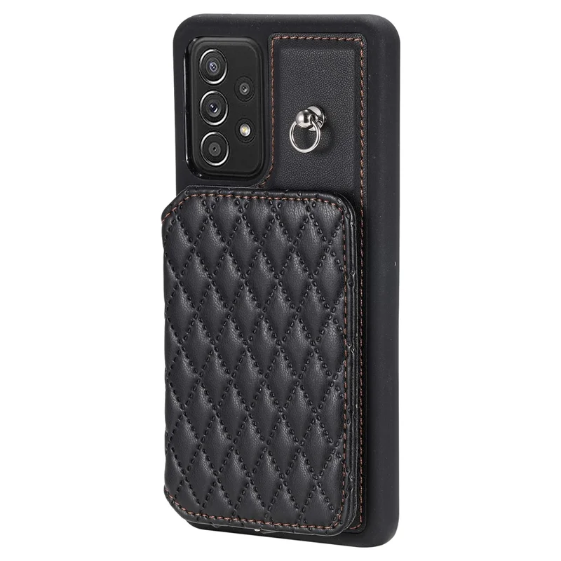 Style 008 For Samsung Galaxy A53 5G RFID Blocking Kickstand Case Rhombus Imprinted PU+TPU Phone Cover with Straps - Black