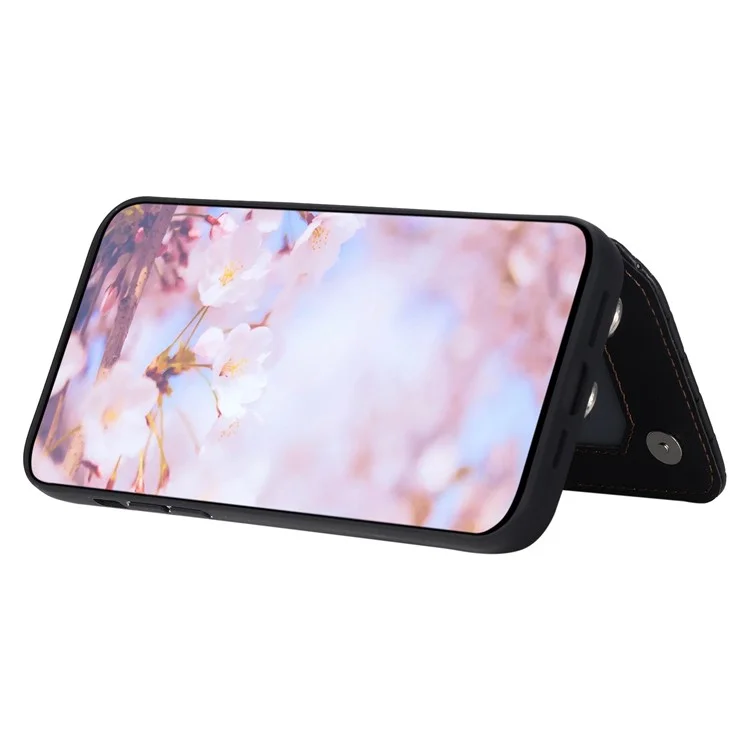 Style 008 Protective Phone Case for iPhone 12 Pro Max 6.7 inch RFID Blocking Imprinted PU+TPU Phone Cover with Straps - Black