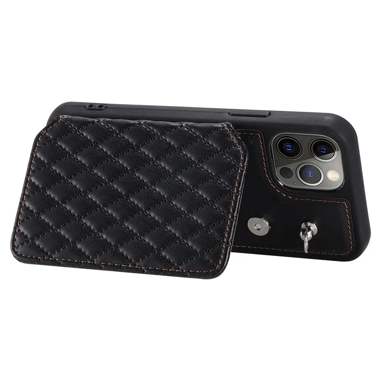 Style 008 Protective Phone Case for iPhone 12 Pro Max 6.7 inch RFID Blocking Imprinted PU+TPU Phone Cover with Straps - Black