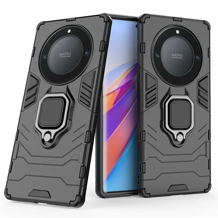 Для Honor X40 5G / X9a 5G / Magic5 Lite 5G Кольцевая подставка Противоударный чехол ТПУ+ПК - Черный
