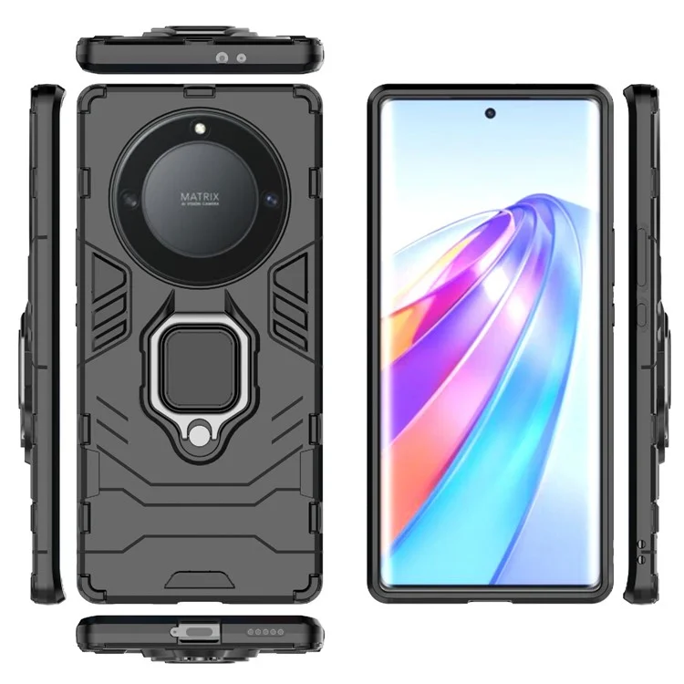 Для Honor X40 5G / X9a 5G / Magic5 Lite 5G Кольцевая подставка Противоударный чехол ТПУ+ПК - Черный