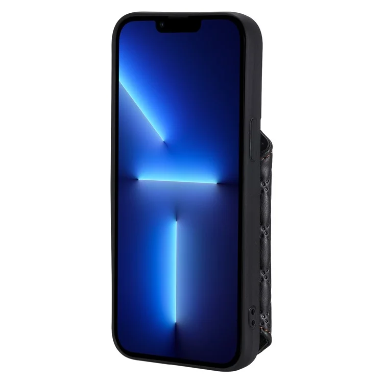 Style 008 Pour iPhone 13 Pro Max 6,7 pouces Coque de téléphone antichoc RFID Blocking PU+TPU avec sangles - Noir