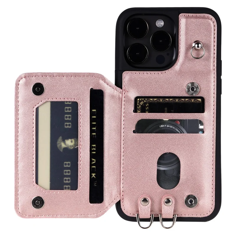 Style 008 For iPhone 14 Pro Max RFID Blocking Protective Case Anti-Scratch PU+TPU Phone Shell - Rose Gold