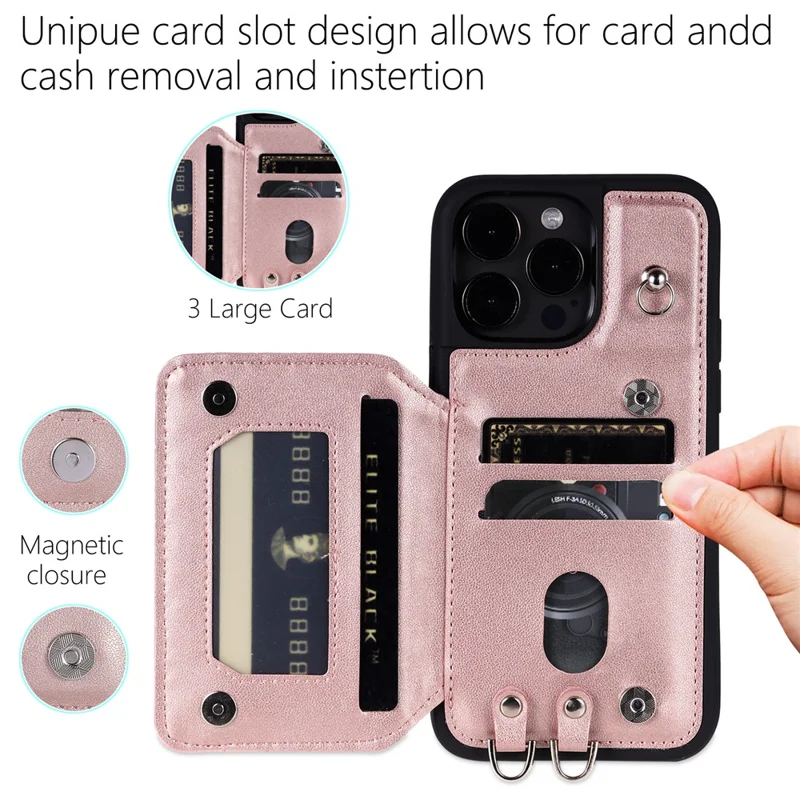 Style 008 For iPhone 14 Pro Max RFID Blocking Protective Case Anti-Scratch PU+TPU Phone Shell - Rose Gold