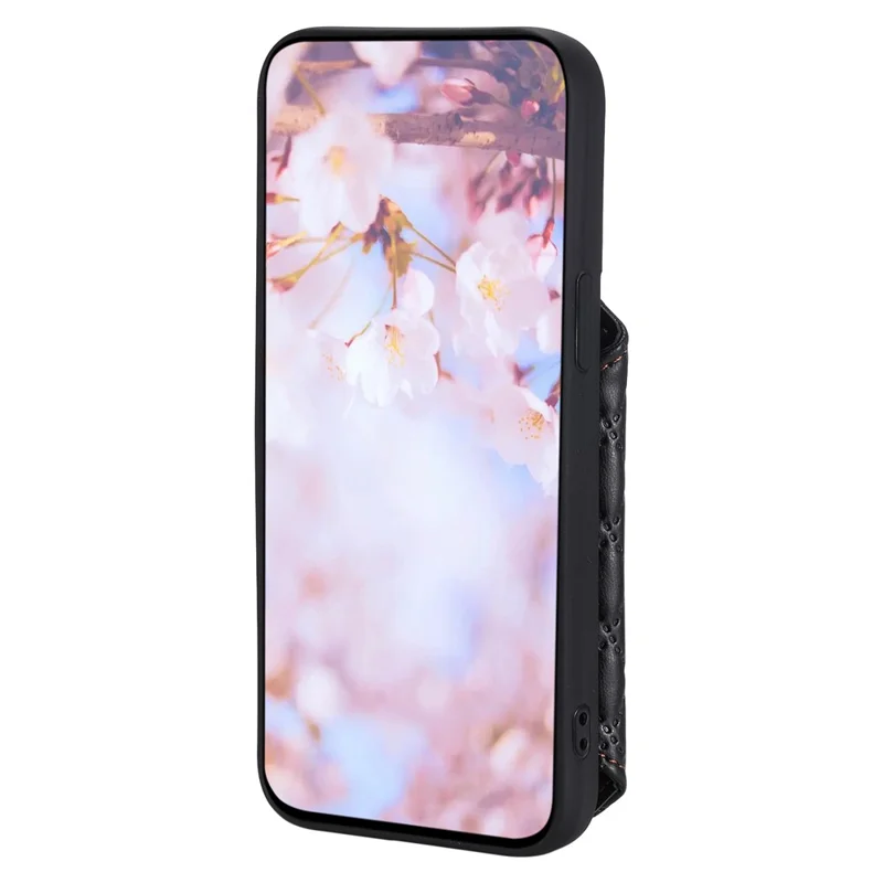 Style 008 For iPhone 15 Plus RFID Blocking Shockproof Case Anti-Drop PU+TPU Phone Shell with Straps - Black