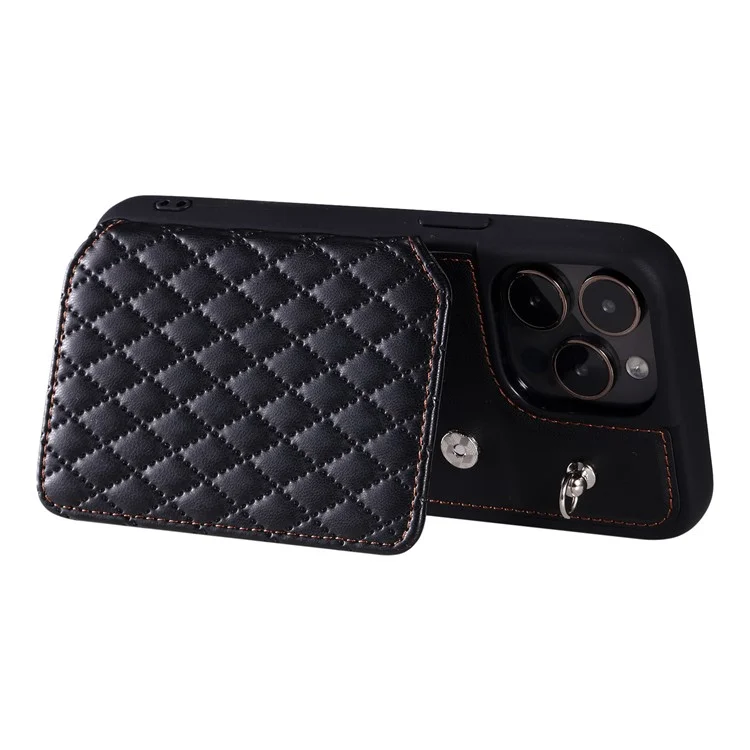 Style 008 Pour iPhone 14 Pro RFID Blocking Card Holder Kickstand Case Leather+TPU Phone Cover avec 2 courroies - Noir