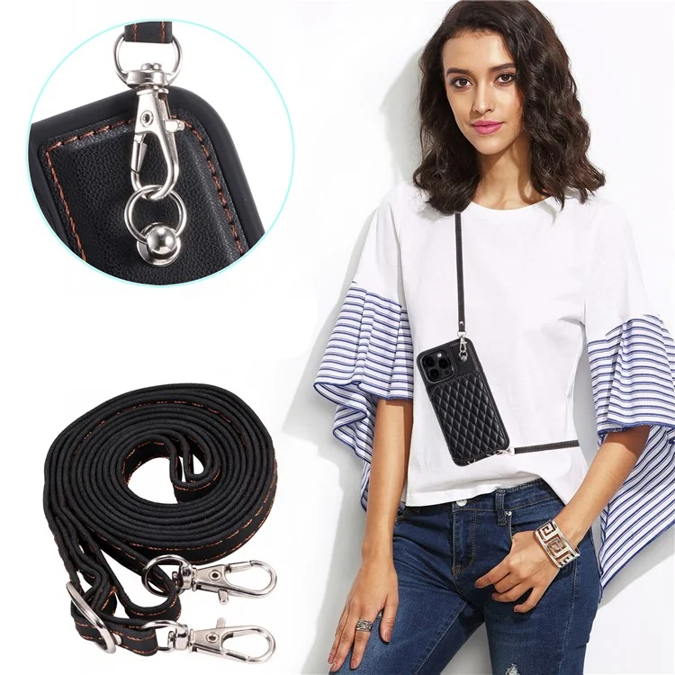 Style 008 Pour iPhone 14 Pro RFID Blocking Card Holder Kickstand Case Leather+TPU Phone Cover avec 2 courroies - Noir