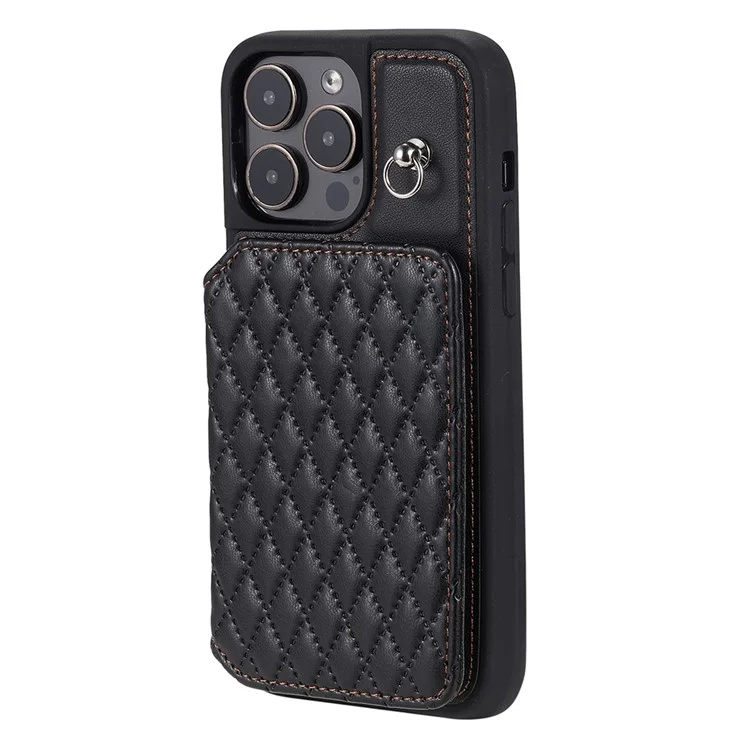 Style 008 Pour iPhone 14 Pro RFID Blocking Card Holder Kickstand Case Leather+TPU Phone Cover avec 2 courroies - Noir