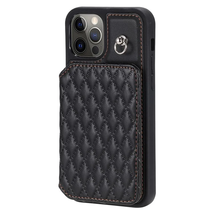 Style 008 Pour iPhone 12 / 12 Pro 6.1 pouces Étui de téléphone antichoc RFID Blocking PU+TPU Coque de téléphone avec sangles - Noir