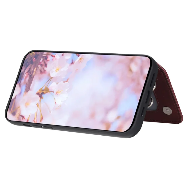 Style 008 For iPhone 12 / 12 Pro 6.1 inch Shockproof Phone Case RFID Blocking PU+TPU Phone Shell with Straps - Wine Red
