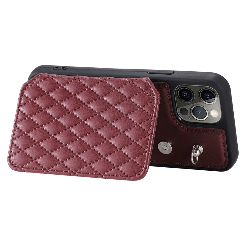 Style 008 For iPhone 12 / 12 Pro 6.1 inch Shockproof Phone Case RFID Blocking PU+TPU Phone Shell with Straps - Wine Red