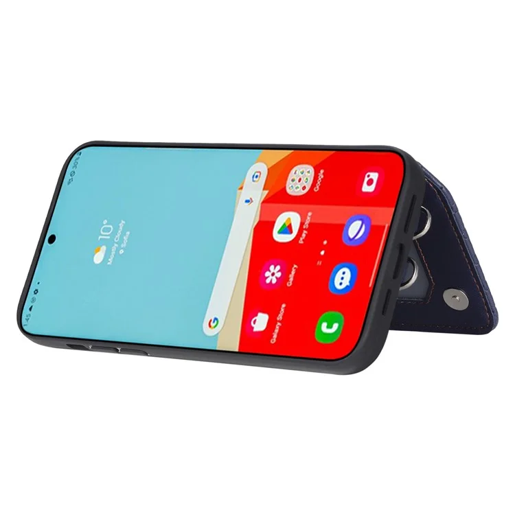 Стиль 008 для Samsung Galaxy S22 Ultra 5G RFID-блокирующий держатель для карт Телефон Чехол Кожа + TPU подставка Задняя крышка - Синий
