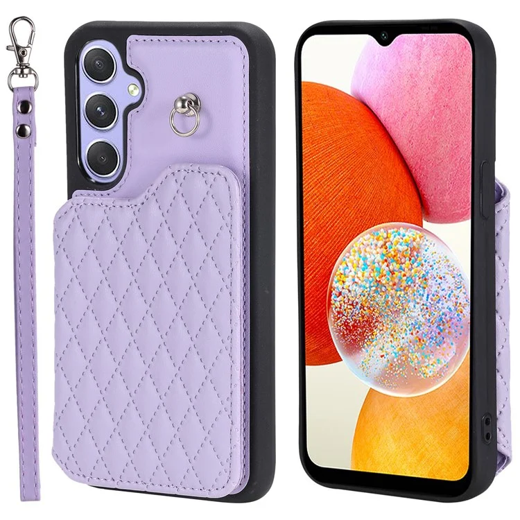 Style 008 pour Samsung Galaxy A14 5G / A14 4G Coque de protection avec support Étui en cuir PU+TPU Blocage RFID Coque de téléphone avec sangle de poignet - Violet