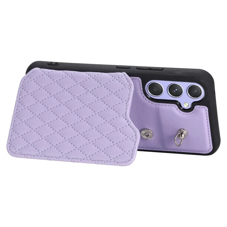 Style 008 pour Samsung Galaxy A14 5G / A14 4G Coque de protection avec support Étui en cuir PU+TPU Blocage RFID Coque de téléphone avec sangle de poignet - Violet