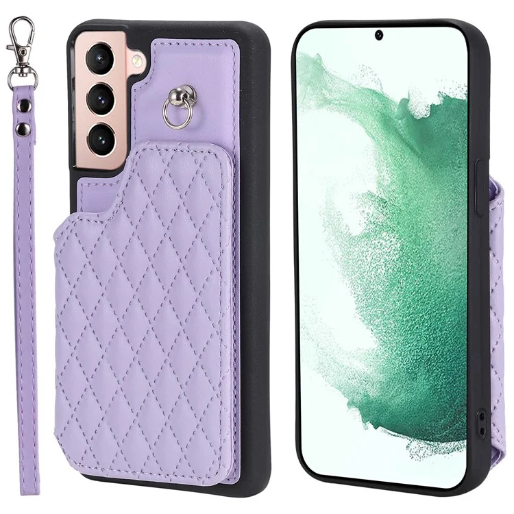 Style 008 Pour Samsung Galaxy S22+ 5G RFID Blocking Case PU Cuir Enduit TPU Coque de téléphone avec Sangle Poignet - Violet