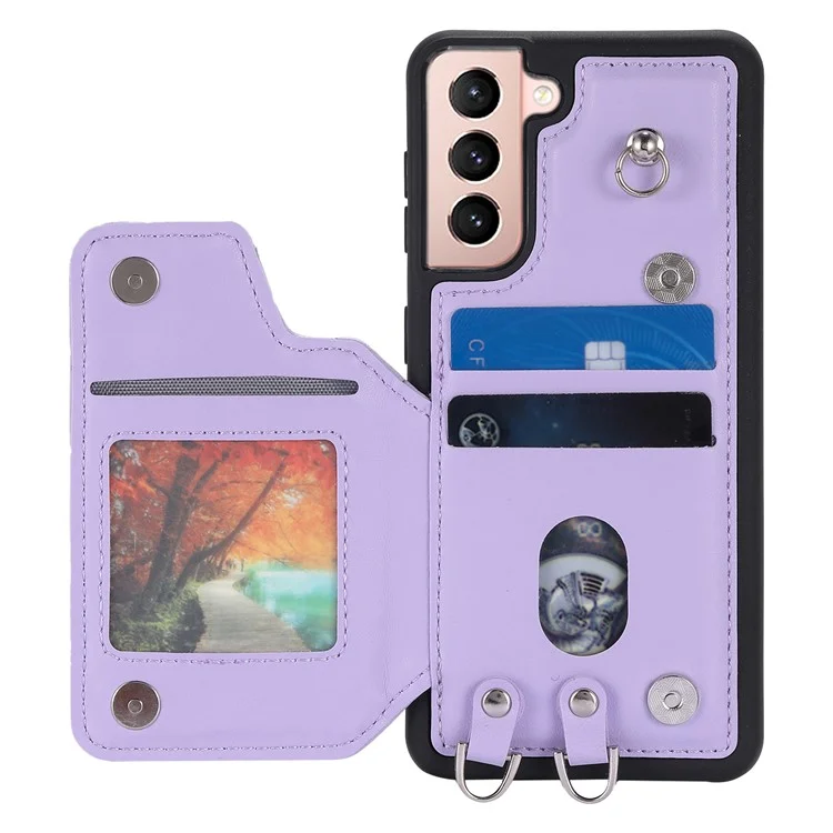 Style 008 Pour Samsung Galaxy S22+ 5G RFID Blocking Case PU Cuir Enduit TPU Coque de téléphone avec Sangle Poignet - Violet