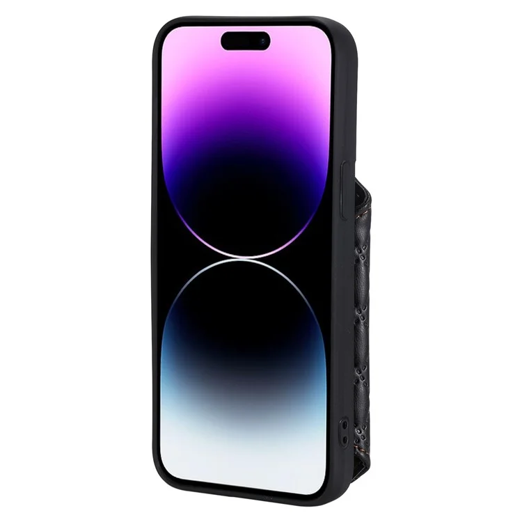 Style 008 Phone Case for iPhone 15 Pro Max RFID Blocking PU Leather Coated TPU Shell with Wrist Strap - Black