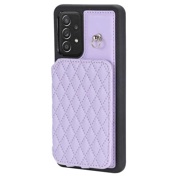 Style 008 Per Samsung Galaxy A52 4G / 5G / A52s 5G RFID Blocking Kickstand Case PU Leather Coated TPU Phone Shell con Cinturino da Polso - Viola