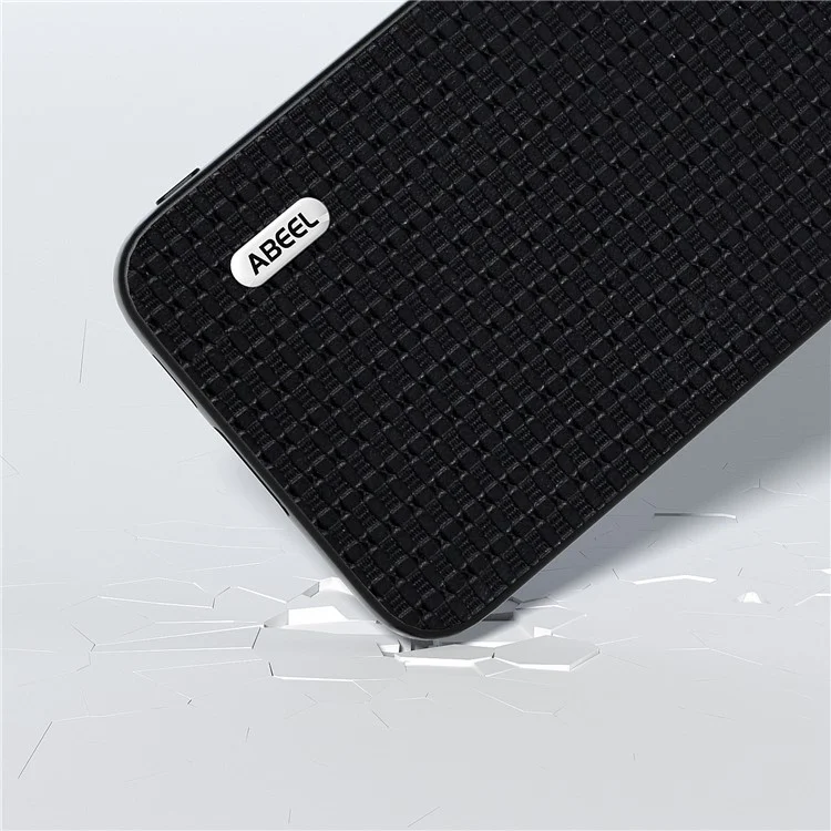 ABEEL For Samsung Galaxy S23 FE Cowhide Leather Coated PC+TPU Cover Luxury Textured Protective Phone Case - Black