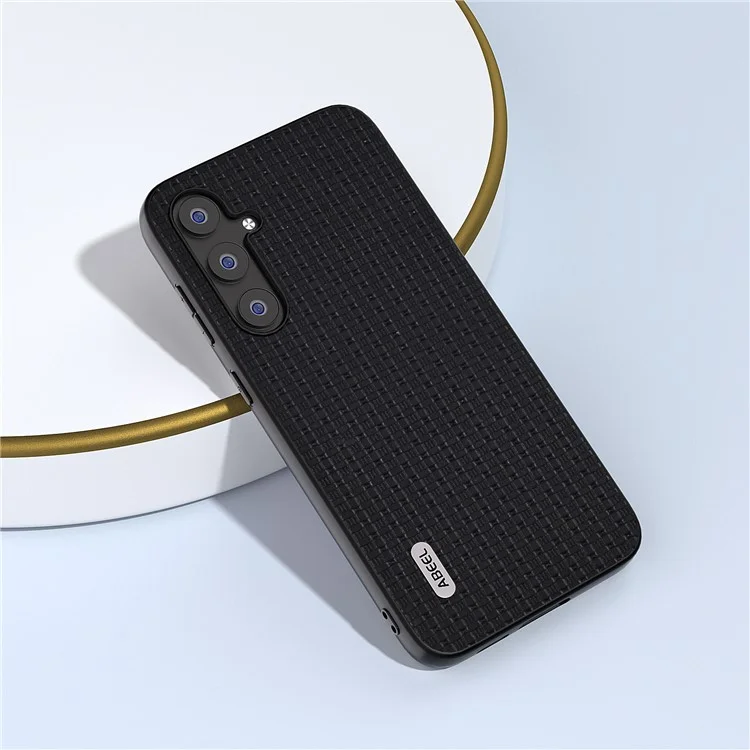 ABEEL For Samsung Galaxy S23 FE Cowhide Leather Coated PC+TPU Cover Luxury Textured Protective Phone Case - Black