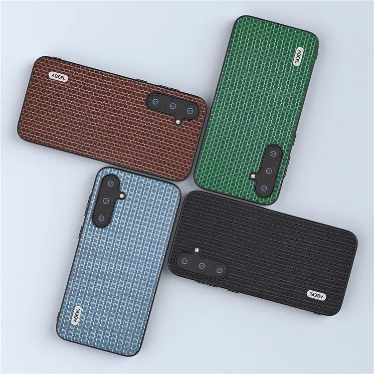 ABEEL For Samsung Galaxy S23 FE Cowhide Leather Coated PC+TPU Cover Luxury Textured Protective Phone Case - Black