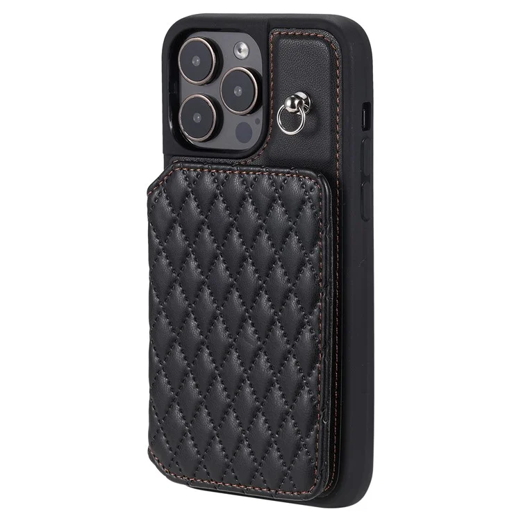 Style 008 Für iPhone 15 Pro Kickstand Case PU Leather Coated TPU RFID Blocking Phone Shell mit Handgelenkband - Schwarz