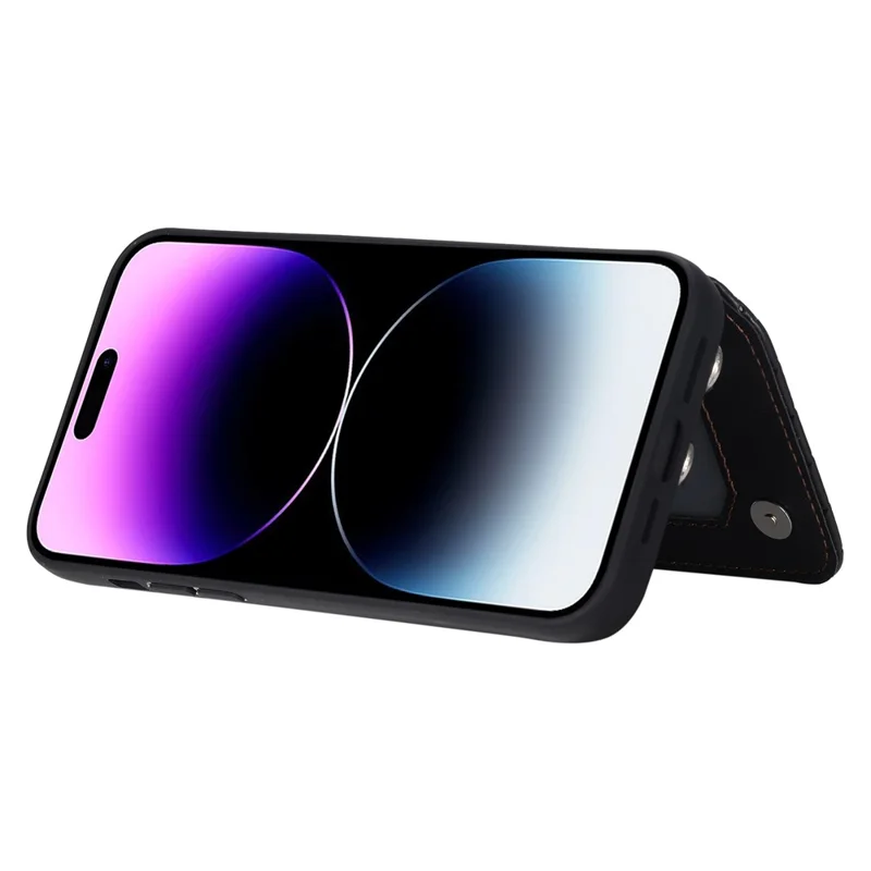 Style 008 Für iPhone 14 Pro RFID-blockierende Kreditkartenhülle Pu-Leder+TPU-Telefonständer-Cover mit Handschlaufe - Schwarz