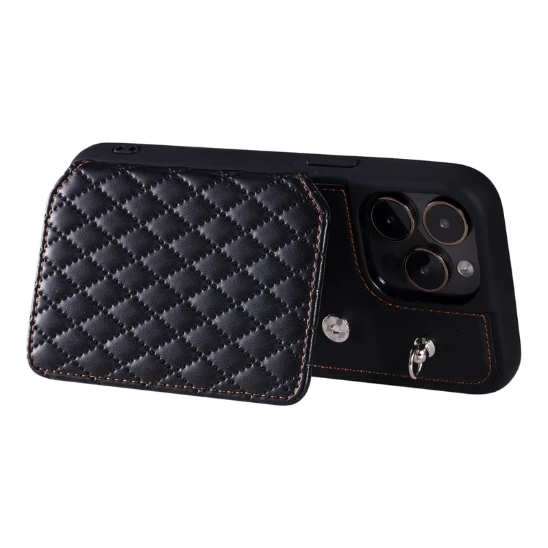 Style 008 Für iPhone 14 Pro RFID-blockierende Kreditkartenhülle Pu-Leder+TPU-Telefonständer-Cover mit Handschlaufe - Schwarz