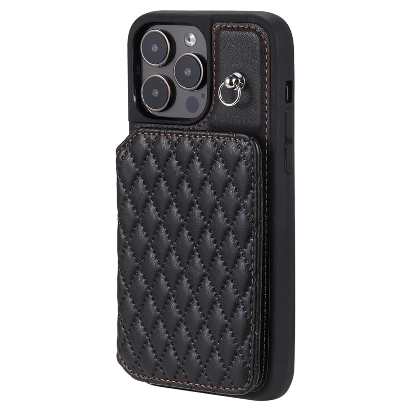 Style 008 Für iPhone 14 Pro RFID-blockierende Kreditkartenhülle Pu-Leder+TPU-Telefonständer-Cover mit Handschlaufe - Schwarz